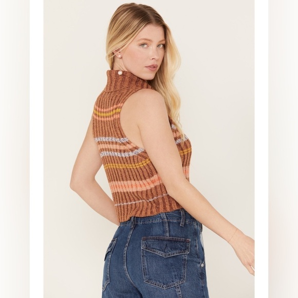 Free People Edith Striped Brown Sleeveless Sweater Vest - Picture 6 of 11